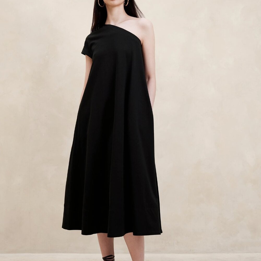 NWT!! Banana Republic RT$180 Black Odile One-Shoulder Cotton Knit Midi Dress XXS